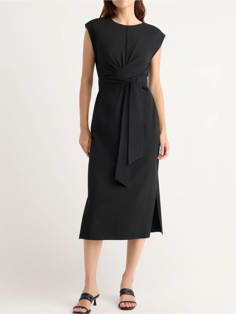 Modern Citizen Fei Tie-Front Organic Cotton Elegant Black Midi Dress